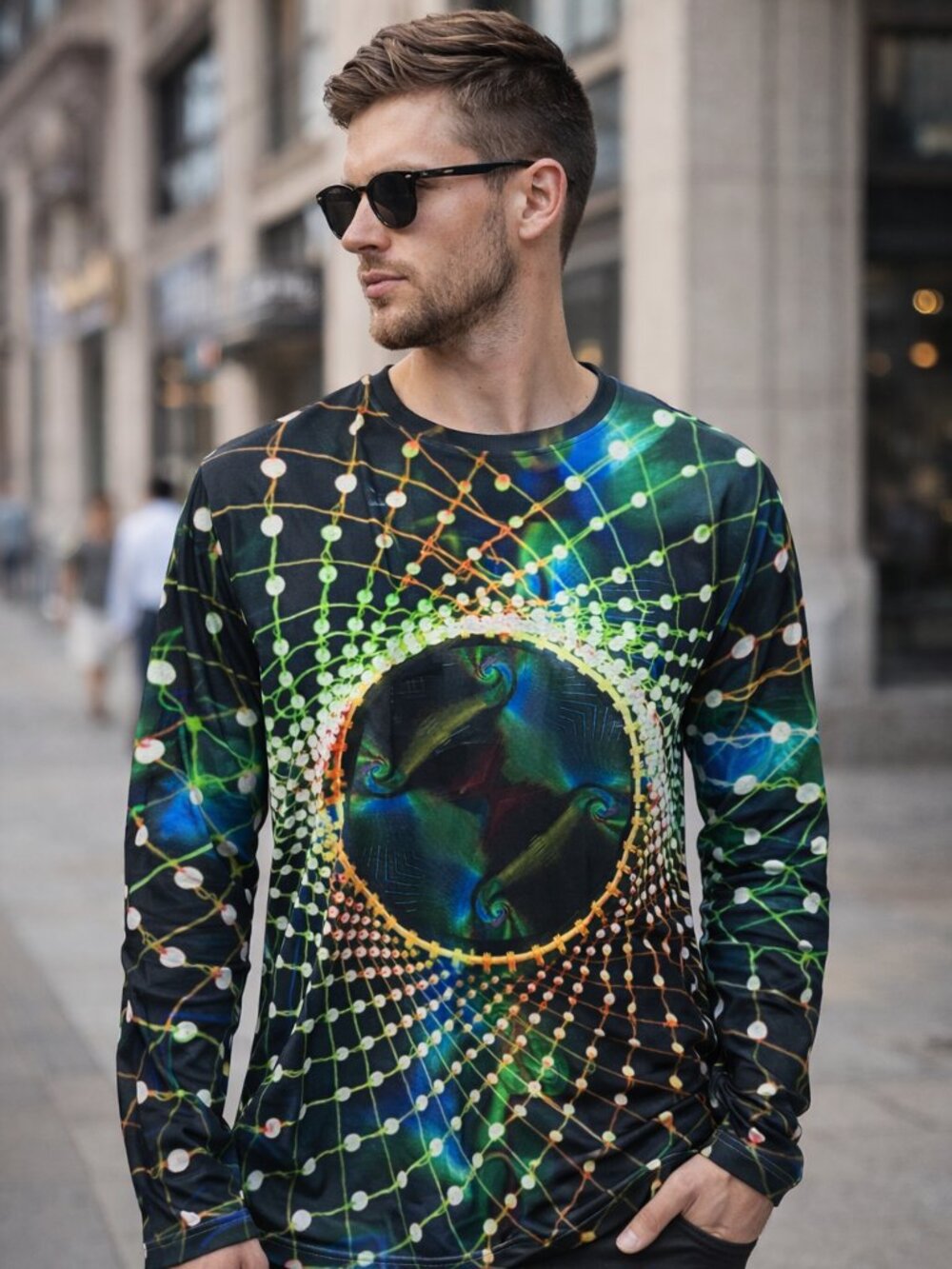 Ouku Men’s Psychedelic Long Sleeve Shirt Size M | Abstract Graphic Print